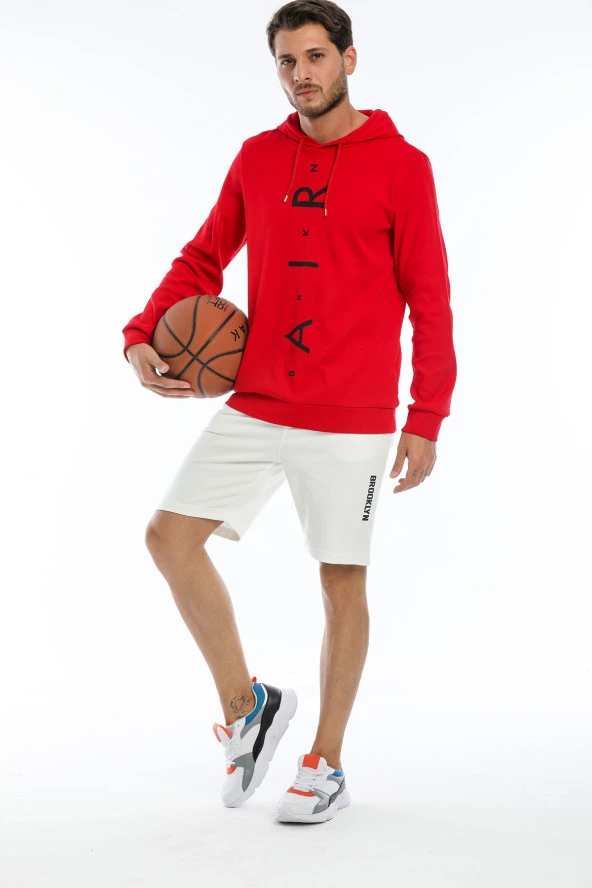 Erkek Kapşonlu Regular Air Baskılı İnce Sweatshirt SPR22SW104 - 11