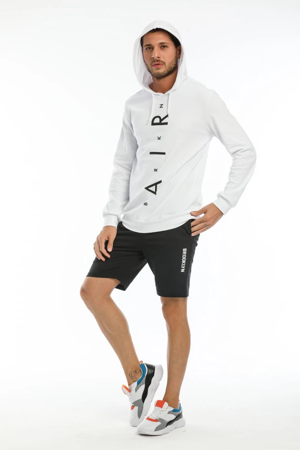 Erkek Kapşonlu Regular Air Baskılı İnce Sweatshirt SPR22SW104 - 12