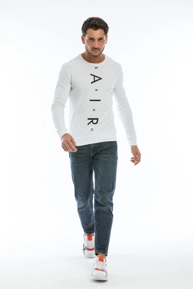 Süperlife Erkek Bisiklet Yaka Slim fit AR Baskılı İnce Sweatshirt SPR22sw101