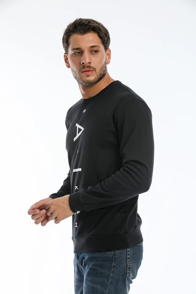 Süperlife Erkek Bisiklet Yaka Slim fit AR Baskılı İnce Sweatshirt SPR22sw101 - 9