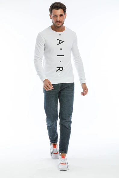 Süperlife Erkek Bisiklet Yaka Slim fit AR Baskılı İnce Sweatshirt SPR22sw101 - 4