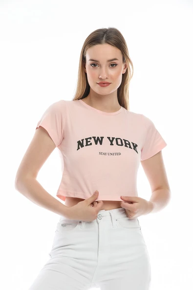 Süperlife Kadın Newyork Baskılı Slim Fit Tişort SPR21Y15