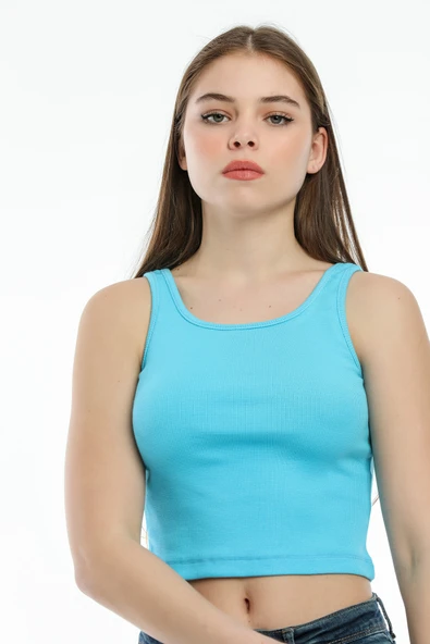 Süperlife Kadın Crop Örme Slim Fit  Atlet-Tişort  SPR21Y12 - 2