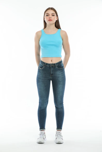 Süperlife Kadın Crop Örme Slim Fit Atlet-Tişort SPR21Y12