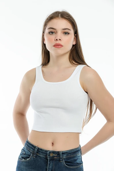 Süperlife Kadın Crop Örme Slim Fit  Atlet-Tişort  SPR21Y12 - 11