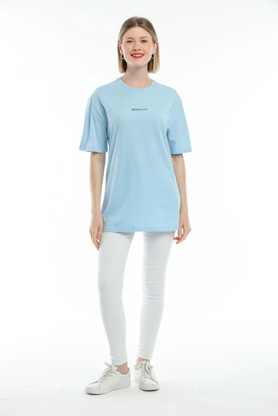 Süperlife Kadın Bisiklet Yaka Standart &Regular Fit Brookyln Baskılı Tişort SPR21YK27