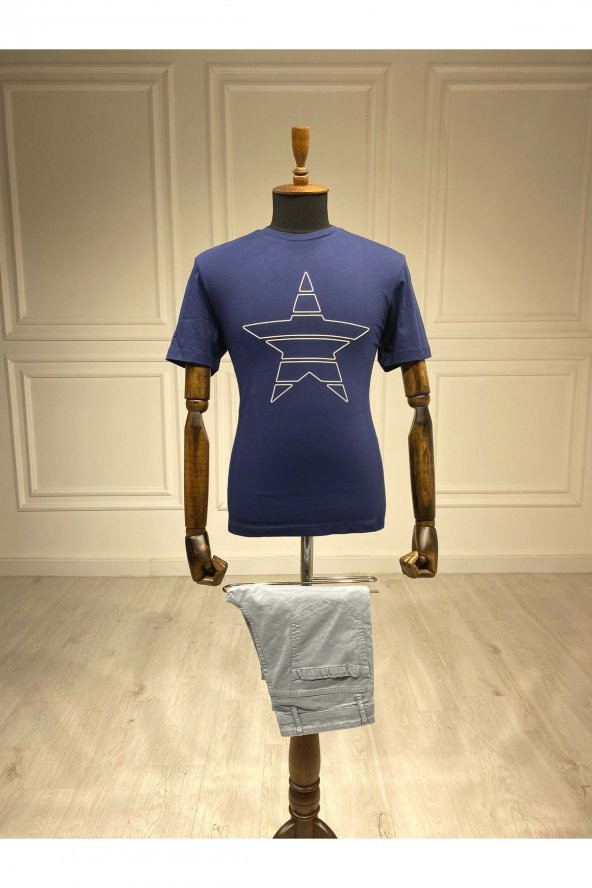 Interview O Yaka Yıldız Desen Basic Lacivert T-shirt - 2