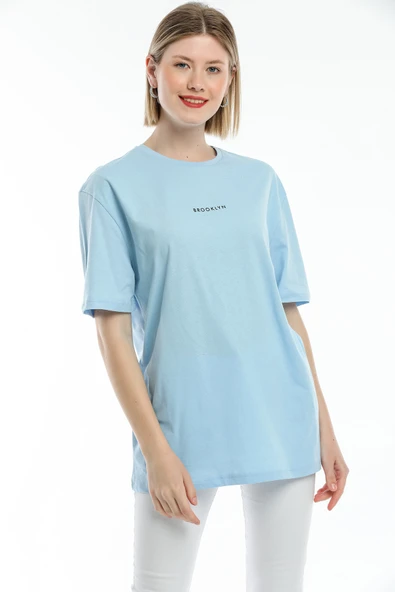 Süperlife Kadın Bisiklet Yaka Standart &Regular Fit Brookyln Baskılı Tişort SPR21YK27 - 3