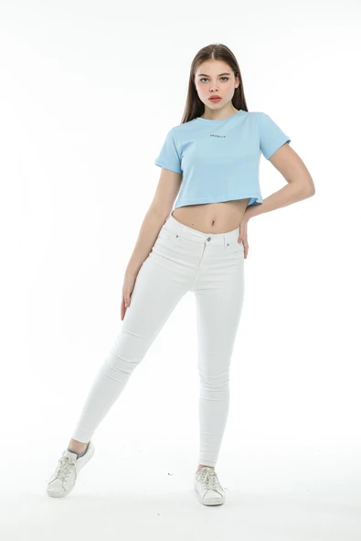 Süperlife Kadın Bisiklet Yaka Slim Fit Brookyn Baskılı Tişort SPR21Y14