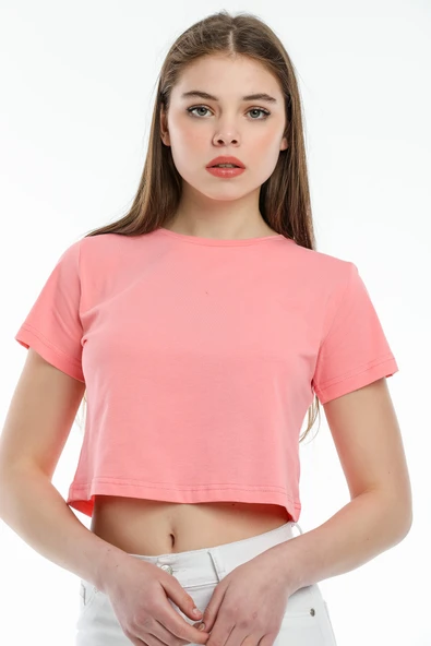 Süperlife Kadın Bisiklet Yaka Crop Örme Slim Fit Tişort SPR21Y13 - 3