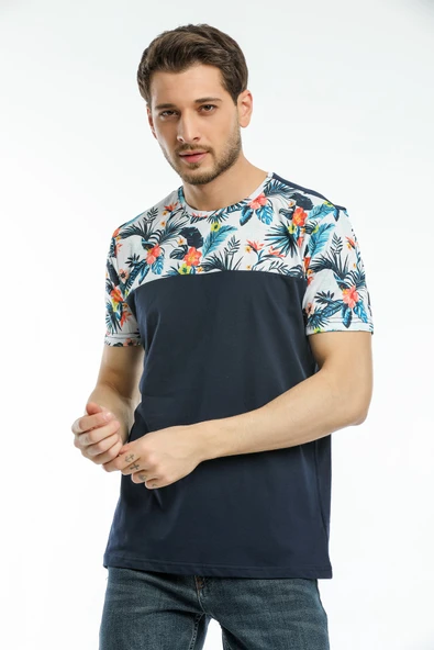 Süperlife Erkek Bisiklet Yaka Slim Fit Kol ve Ön Garnili Tişort SPR21Y06 - 3