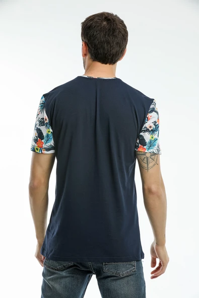 Süperlife Erkek Bisiklet Yaka Slim Fit Kol ve Ön Garnili Tişort SPR21Y06 - 4