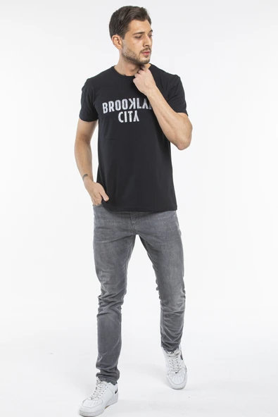 Süperlife Erkek Bisiklet yaka Brooklyn City Baskılı Tişort SPR 253 - 2