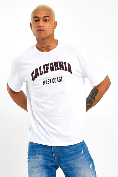 Süperlife Erkek Bisiklet Yaka Slim Fit Californıa  Baskılı  Tişort SPR21Y22 - 3