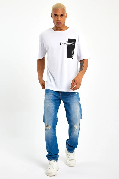 Süperlife Erkek Bisiklet Yaka Slim Fit Baskılı Tişort SPR21Y21 - 4
