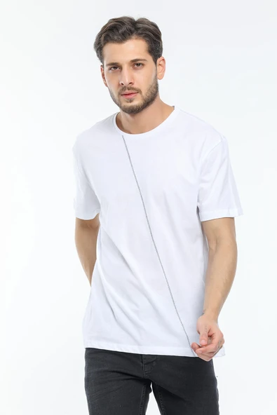 Süperlife Erkek Bisiklet Yaka Slim Fit Ön Çöp Dikiş Garni Tişort SPR21Y01 - 6