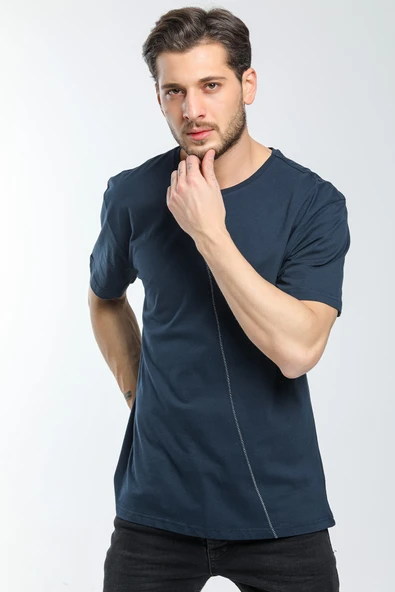 Süperlife Erkek Bisiklet Yaka Slim Fit Ön Çöp Dikiş Garni  Tişort SPR21Y01 - 2