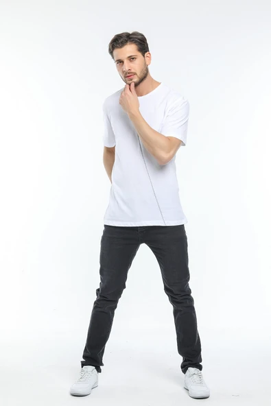 Süperlife Erkek Bisiklet Yaka Slim Fit Ön Çöp Dikiş Garni Tişort SPR21Y01 - 7