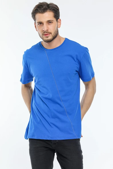 Süperlife Erkek Bisiklet Yaka Slim Fit Ön Çöp Dikiş Garni Tişort SPR21Y01 - 9