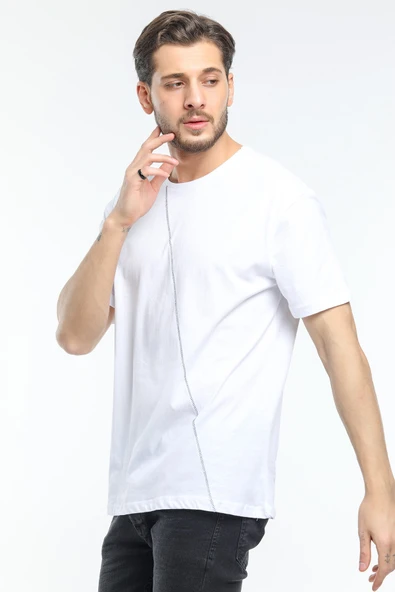 Süperlife Erkek Bisiklet Yaka Slim Fit Ön Çöp Dikiş Garni  Tişort SPR21Y01 - 5