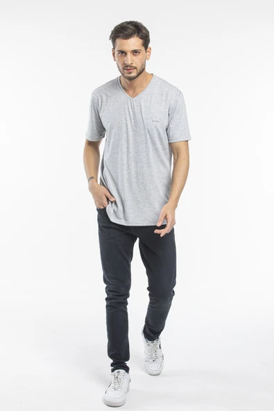 Süperlife Erkek V Yaka Slim Fit Brooklyn Baskılı Kısa Kollu Tişort SPR 265 - 7