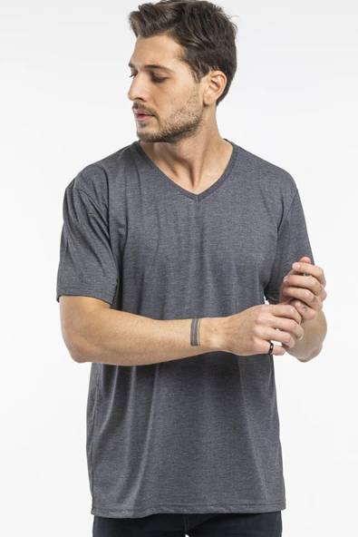 Süperlife Erkek V Yaka Slim Fit Brooklyn Baskılı Kısa Kollu Tişort SPR 265 - 11