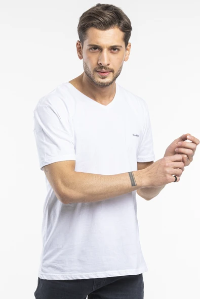 Süperlife Erkek V Yaka Slim Fit Brooklyn Baskılı Kısa Kollu Tişort SPR 265 - 3