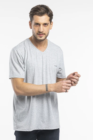 Süperlife Erkek V Yaka Slim Fit Brooklyn Baskılı Kısa Kollu Tişort SPR 265 - 6