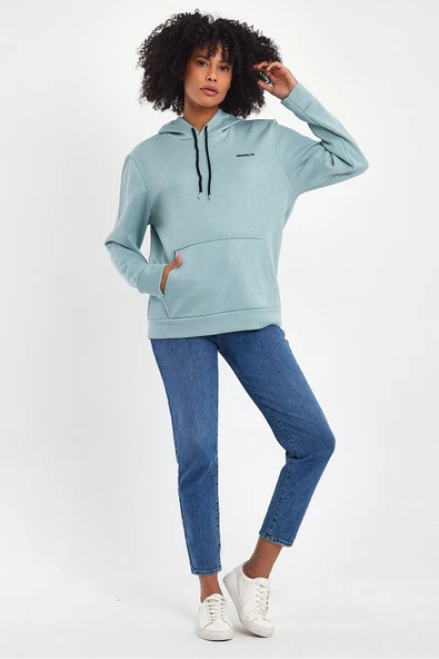 Süperlife Kadın Kapşonlu Regular Fit Baskılı İnce Sweatshirt SPR21K61 - 8