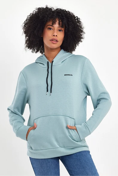 Süperlife Kadın Kapşonlu Regular Fit Baskılı İnce Sweatshirt SPR21K61 - 10