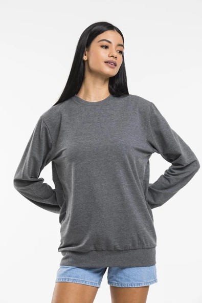 Süperlife Kadın Bisiklet Yaka Oversize Fit İnce Sweatshirt SPR21K30