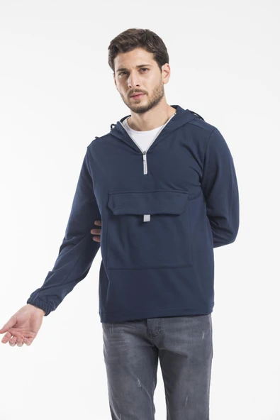 Süperlife Erkek Kapşonlu Yarım Fermuarlı İnce Sweatshirt SPR 20K52 - 6