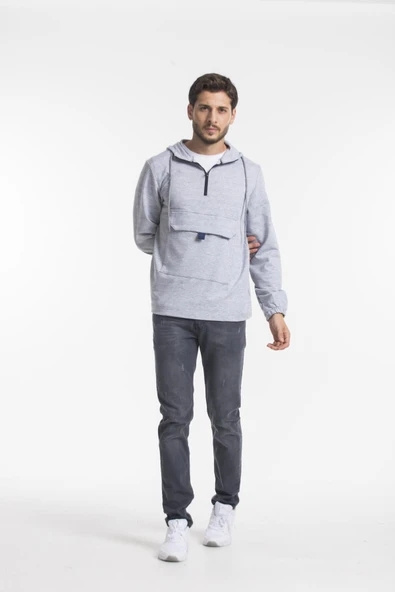 Süperlife Erkek Kapşonlu Yarım Fermuarlı İnce Sweatshirt SPR 20K52 - 11