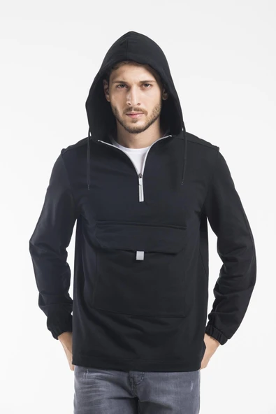 Süperlife Erkek Kapşonlu Yarım Fermuarlı İnce Sweatshirt SPR 20K52