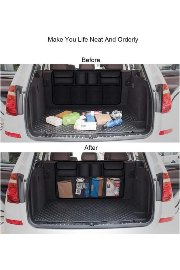 Oto Araç Bagaj Düzenleyici Çanta Araç Içi Eşya Düzenleyici Bod Oto Bagaj Organizer 8 Cepli Fileli - Resim 2
