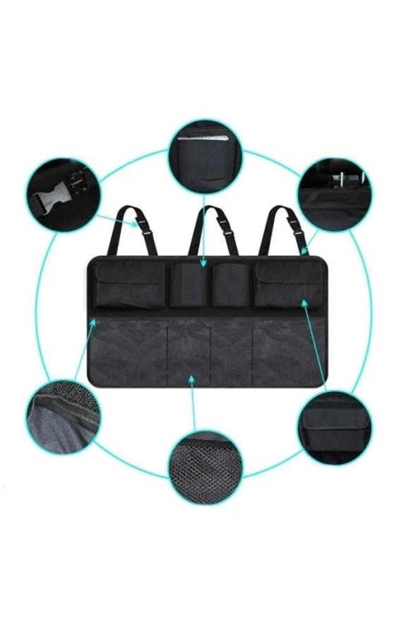 Oto Araç Bagaj Düzenleyici Çanta Araç Içi Eşya Düzenleyici Bod Oto Bagaj Organizer 8 Cepli Fileli - Resim 4
