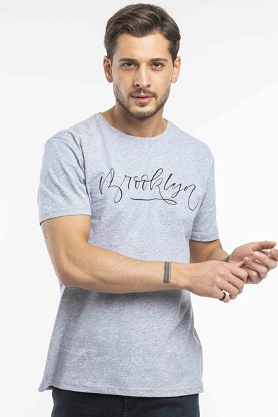 Süperlife Erkek Bisiklet Yaka Dar Kalıp Baskılı Tişort SPR 261 - 2