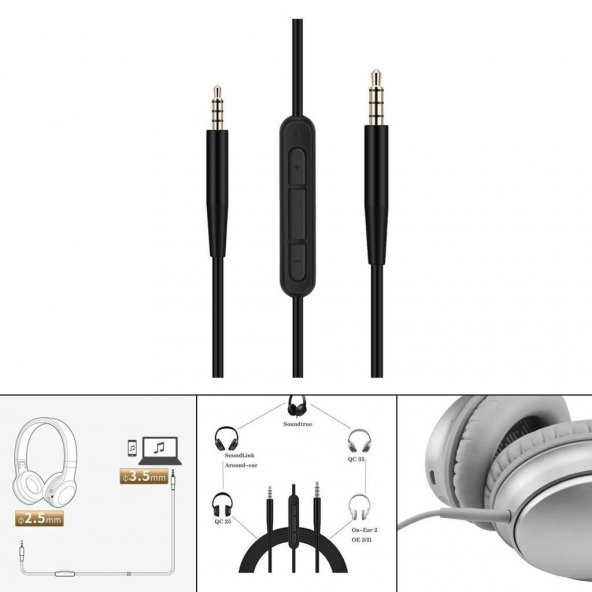 Bose QC25 QE2 QC35 QC35 II Uyumlu Mikrofonlu Kulaklık Ses Kablosu - 4