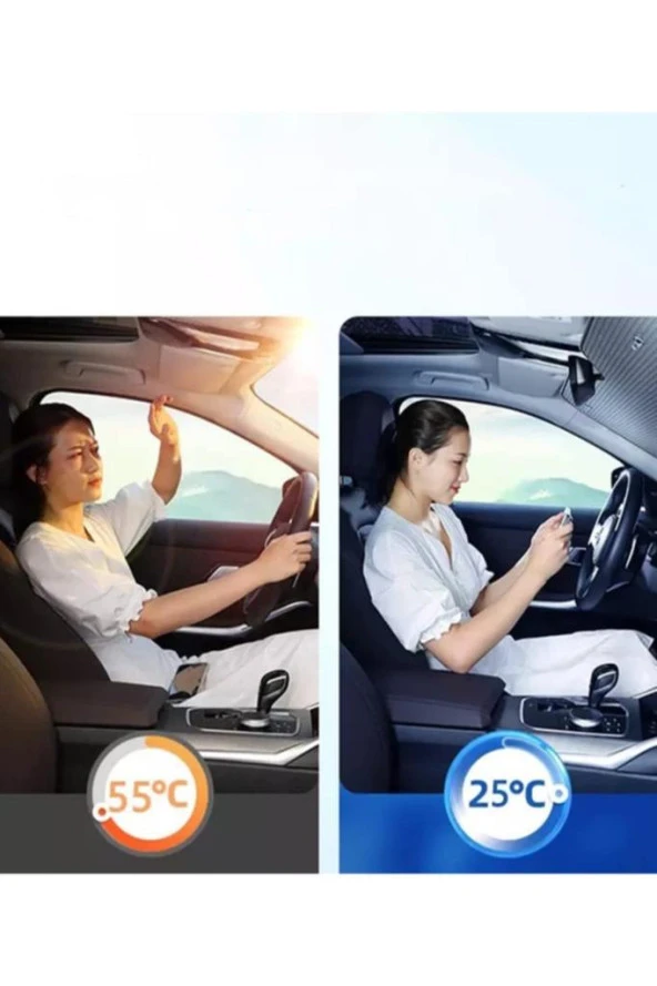 Oto Araç Araba  Uyumlu Güneşliği Ön Cam Güneşliği Parlak Güneşlik Koruyucu Perde Metalize 130x60 Cm - Resim 3