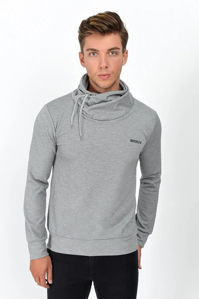 Süperlife Şal Yaka Uzun Kollu Dar Kalıp İnce Erkek Baskılı Sweatshirt SPR 2019K41 - 2