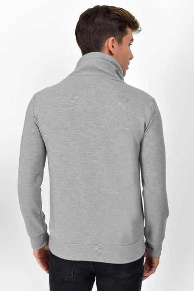 Süperlife Şal Yaka Uzun Kollu Dar Kalıp İnce Erkek Baskılı Sweatshirt SPR 2019K41 - 5