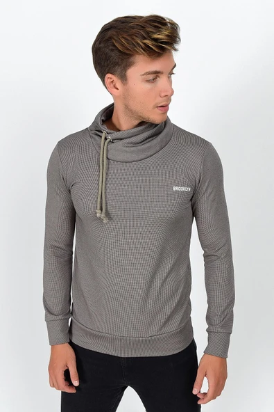 Süperlife Şal Yaka Uzun Kollu Dar Kalıp İnce Erkek Baskılı Sweatshirt SPR 2019K41 - 11