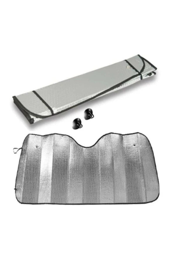 Araba Ön Cam Güneşliği Balonlu Metalize Parlak Alüminyum Katlanabilir Oto Güneşlik (130x60cm - Resim 3