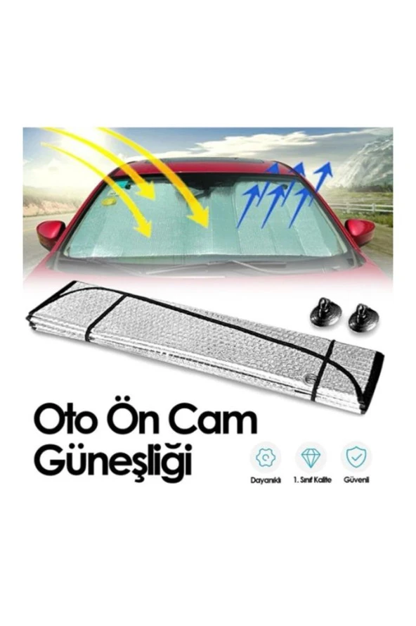Araba Ön Cam Güneşliği Balonlu Metalize Parlak Alüminyum Katlanabilir Oto Güneşlik (130x60cm - Resim 4