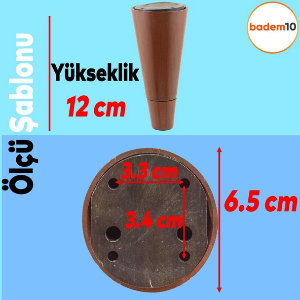 Konik Lüks Mobilya Kanepe Sehpa Tv Ünitesi Koltuk Ayağı 12 Cm Kahverengi Baza Ayakları - 4