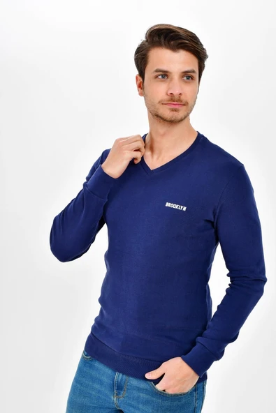 Süperlife V Yaka Uzun Kollu Dar Kalıp İnce Erkek Sweatshirt SPR 2019K19 - 8