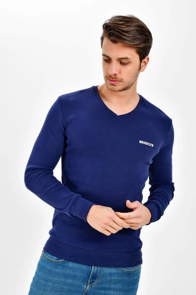 Süperlife V Yaka Uzun Kollu Dar Kalıp İnce Erkek Sweatshirt SPR 2019K19 - 10