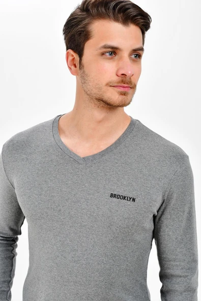 Süperlife V Yaka Uzun Kollu Dar Kalıp İnce Erkek Sweatshirt SPR 2019K19 - 7