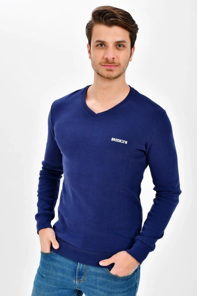 Süperlife V Yaka Uzun Kollu Dar Kalıp İnce Erkek Sweatshirt SPR 2019K19 - 9