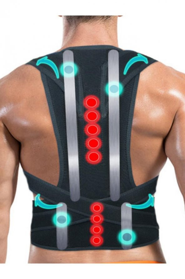 Unisex Siyah Balenli Manyetik Duruş Düzeltici Dik Duruş Korsesi - Resim 4